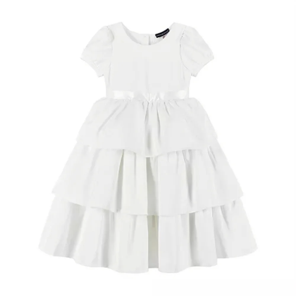 Andy & Evan Girls Puff Sleeve Satin Tiered Dress